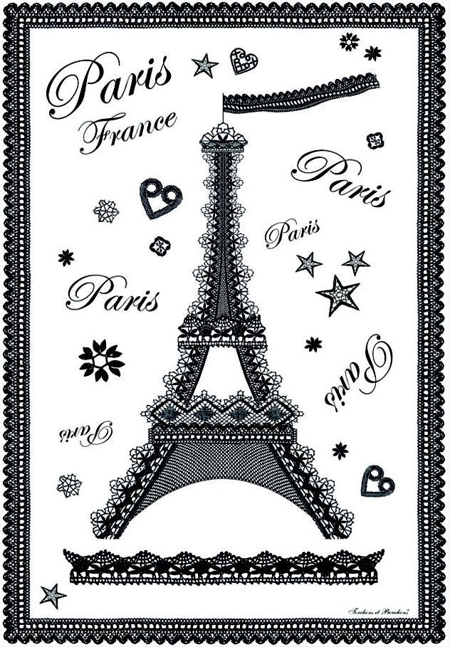 PARIS DENTELLE Exclusive Design French Dishtowels - Elegant 100% Cotton Kitchen Towels - Paris Eiffel Tower Lovers Dishcloths - Fun Paris Artwork Decorative Kitchen Tea Towels - Home Decor Accessories Gifts