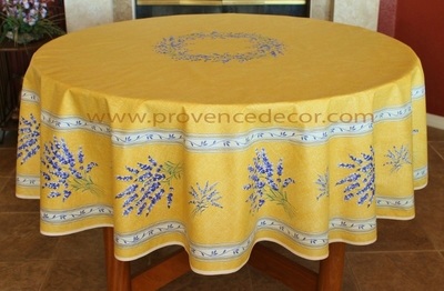 LAVENDER YELLOW Coated Cotton French Provence Tablecloth - French Oilcloth Indoor Outdoor Round Circle table cloths Rectangle Rectangular Tablecloths - French Country Home Decor Gifts