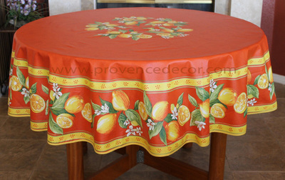 French Provence LEMON ORANGE Acrylic Coated Tablecloth - French Oilcloth Indoor Outdoor Tablecloths - French Country Home Decor Gifts