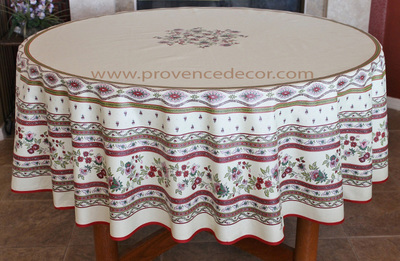 French Provence AVIGNON BEIGE BURGUNDY Acrylic Coated Tablecloth - French Oilcloth Indoor Outdoor Tablecloths - French Country Home Decor Gifts - Marat Avignon Fabric