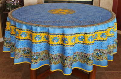 French Provence TRADITION BLUE Acrylic Coated Tablecloth - French Oilcloth Indoor Outdoor Tablecloths - French Country Home Decor Gifts - Marat Avignon Fabric