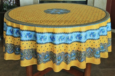French Provence TRADITION YELLOW Acrylic Coated Tablecloth - French Oilcloth Indoor Outdoor Tablecloths - French Country Home Decor Gifts - Marat Avignon Fabric