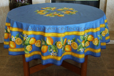 LEMON BLUE Acrylic Coated French Provence Tablecloth - French Oilcloth Indoor Outdoor Round Rectangle Tablecloths - French Country Home Decor Gifts
