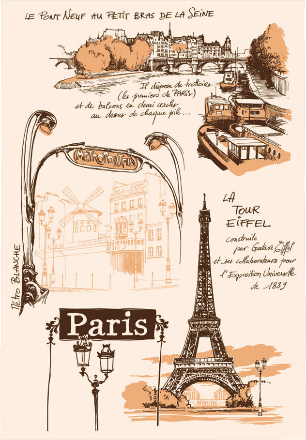 TOUR IN PARIS Exclusive Design French Dishtowels - Elegant 100% Cotton Kitchen Towels - Paris Eiffel Tower Lovers Dishcloths - Fun Paris Artwork Decorative Kitchen Tea Towels - Home Decor Accessories Gifts