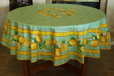 LEMON GREEN Cotton Coated French Round Circle Rectangle Rectangular Tablecloth - French Oilcloth Indoor Outdoor Tablecloths - French Country Home Decor Gifts