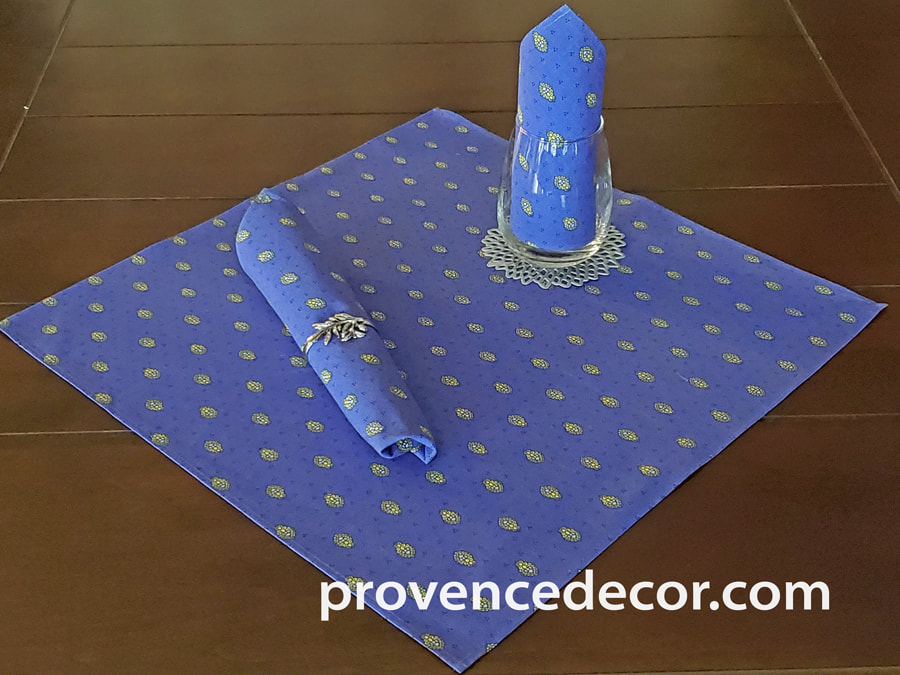 BASTIDE BLUE YELLOW ALLOVER French Decorative Napkin Set - High Quality Soft Absorbent Printed Cotton - French Provence Marat Table Home Decor Gift