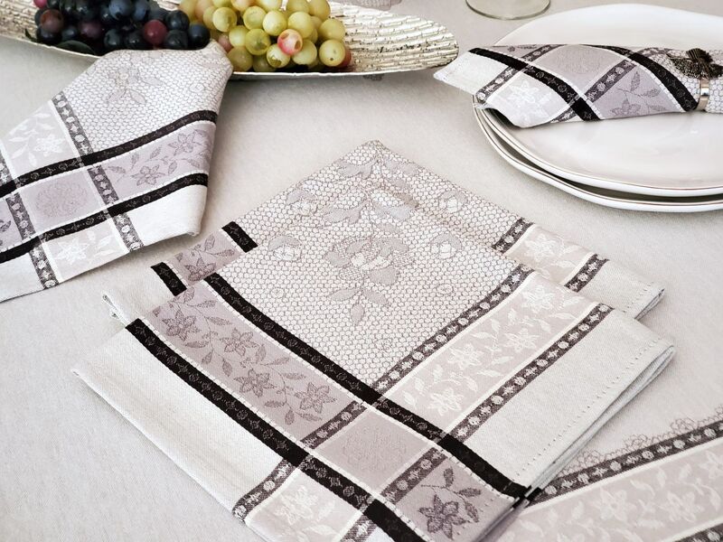 DENTELLE LINEN GRAY Jacquard Woven Cotton Napkins - Elegant French Traditional Paris Table Accent - French Home Decoration Gifts