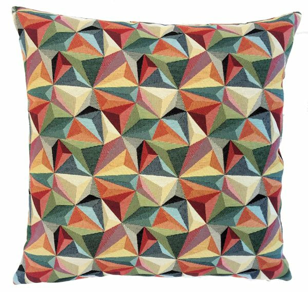 KALEIDOSCOPE DIAMONDS Belgian Tapestry Throw Pillow Cases - Decorative 18 X 18 Square Pillow Covers - Zippered Throw Pillow Case - Jacquard Woven Belgium Tapestry Cushion Covers - Multi Color Reversible Throw Cushions - Modern House Home Decor Gifts