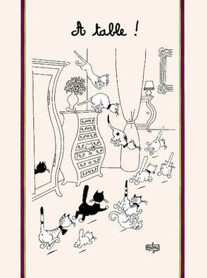 TIME TO EAT Exclusive Design French Dishtowels - Elegant 100% Cotton Kitchen Towels - Cat and Animal Lovers Dish Cloths - Fun Dubout Paris Artwork Decorative Kitchen Tea Towels - Home Decor Accessories Gifts