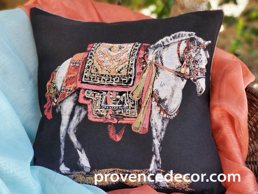 NOMAD HORSE Authentic European Tapestry Throw Pillow Case - Urban Art Decorative Pillow Covers - Horse Lovers Cushion Covers - Art in Tapestry Boho Home Decor Gifts