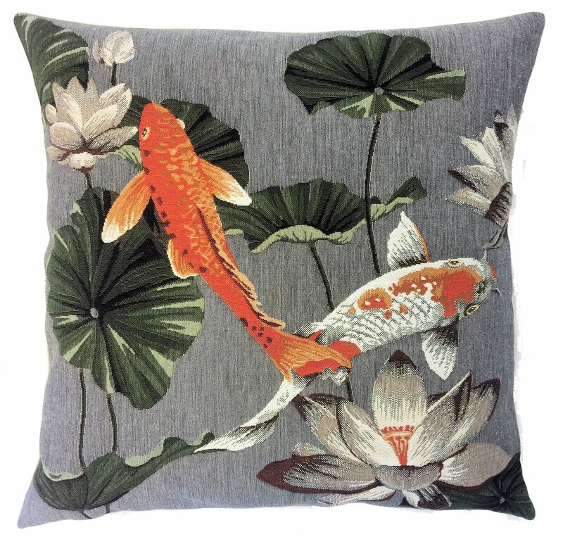 KOI FISH DECOR II Authentic European Tapestry Throw Pillow Cases - Oriental Modern Decor Koi Fish Nishikigoi Lovers Cushion Covers - Japanese Decorative Pillow Cover Gifts
