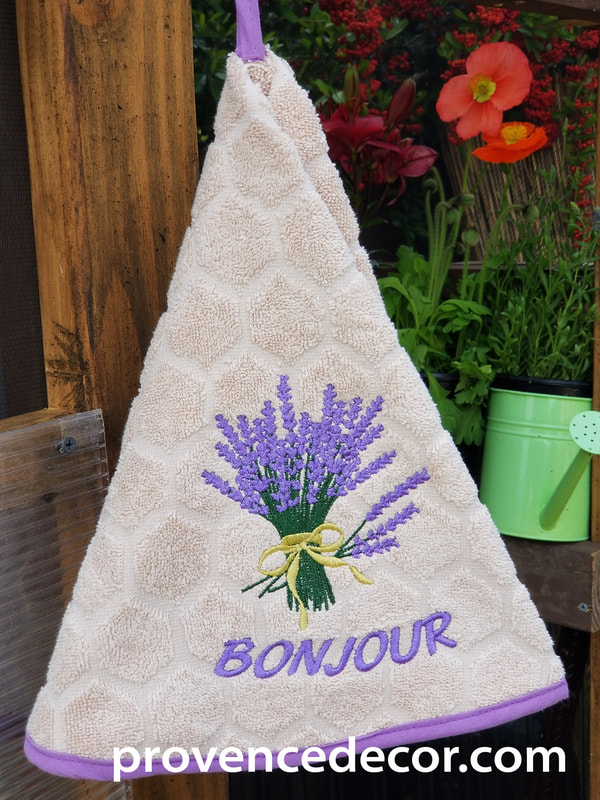 LAVENDER BOUQUET BEIGE Round Hand Towel - High quality super soft and absorbent thick cotton fabric - Decorative Kitchen Bathroom Towels - Provence Lavender Flower Garden Lovers - French Country Home Decor