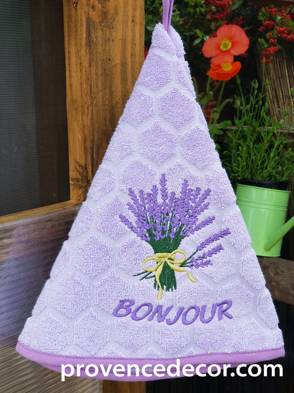 LAVENDER BOUQUET PURPLE Round Hand Towel - High quality super soft and absorbent thick cotton fabric - Decorative Kitchen Bathroom Towels - Provence Lavender Flower Garden Lovers - French Country Home Decor