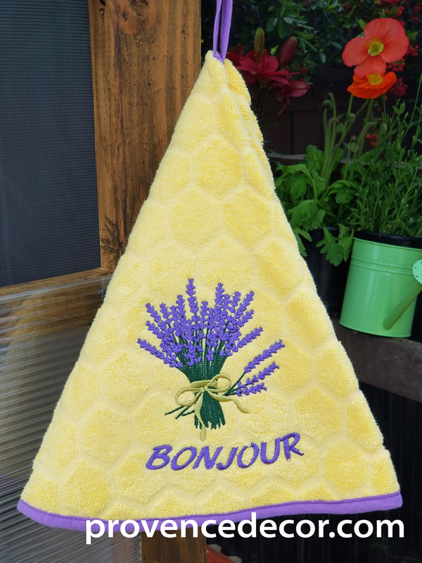 LAVENDER BOUQUET YELLOW Round Hand Towel - High quality super soft and absorbent thick cotton fabric - Decorative Kitchen Bathroom Towels - Provence Lavender Flower Garden Lovers - French Country Home Decor