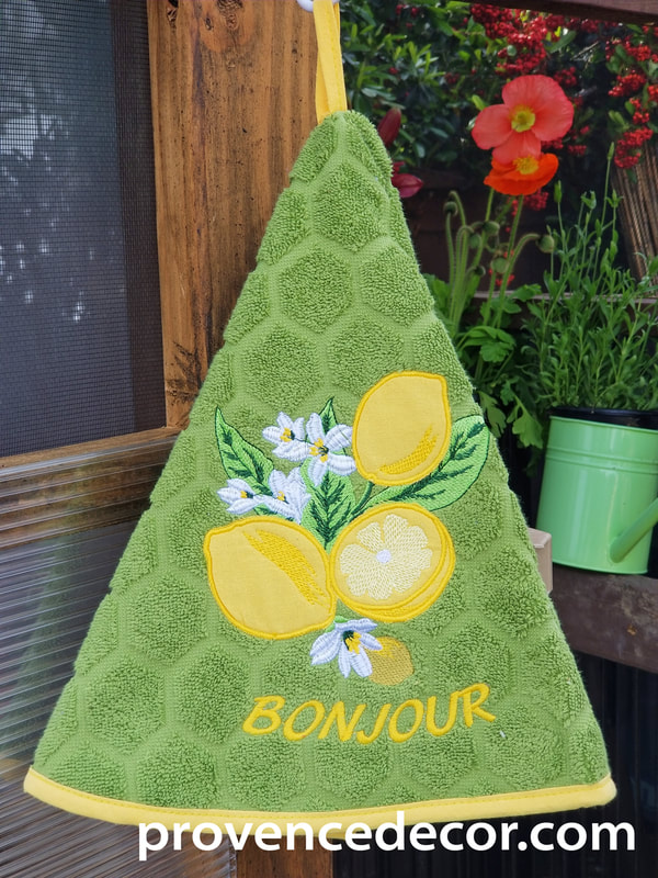 LEMON GREEN Round Hand Towel - High quality super soft and absorbent thick cotton fabric - Decorative Kitchen Bathroom Towels - Provence Lemon Fruit Garden Lovers - French Country Home Decor