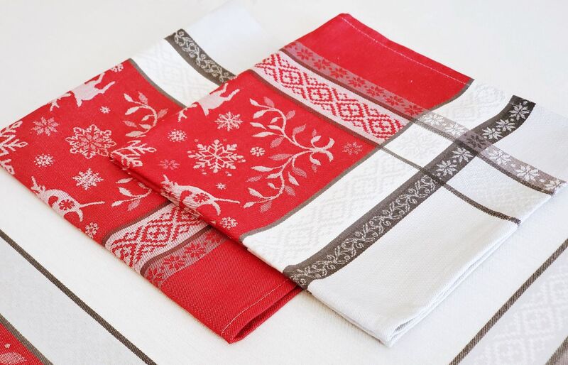 NOELLE CHRISTMAS French Provence Jacquard Woven Heavy Cotton Oversized Napkins Set - Traditional Elegant French XMAS Home Table Decoration - Perfect Christmas Gift