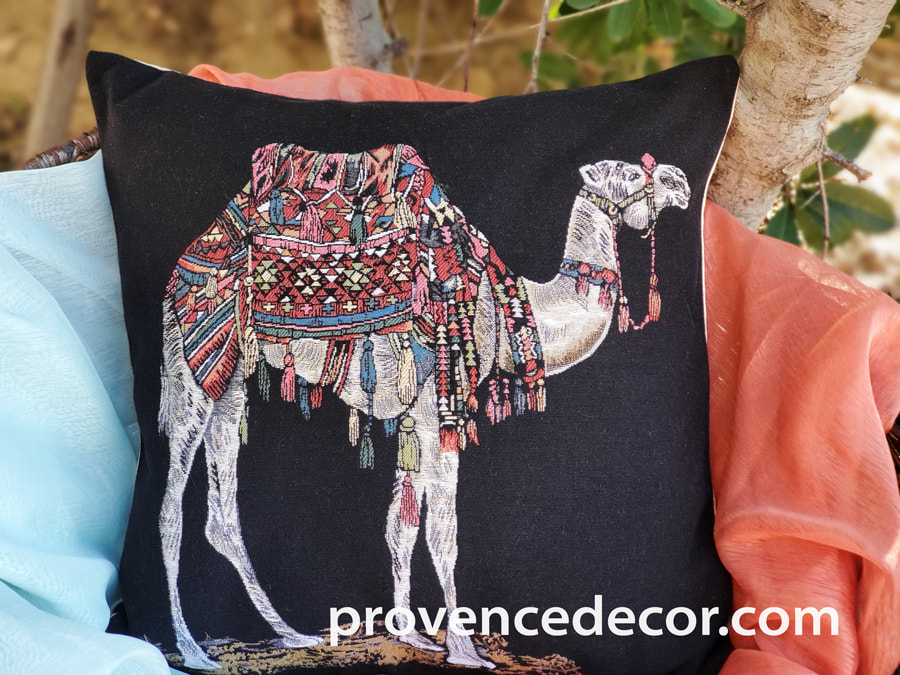 NOMAD CAMEL Authentic European Tapestry Throw Pillow Case - Urban Art Decorative Pillow Covers - Desert Animal Lovers Cushion Covers - Art in Tapestry Boho Home Decor Gifts