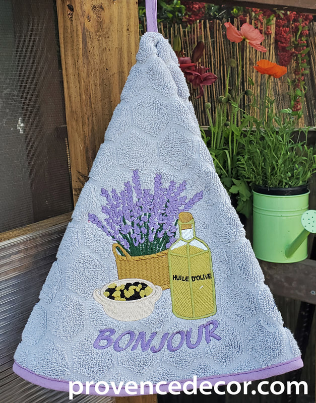 OLIVE LAVENDER GRAY Round Hand Towel - High quality super soft and absorbent thick cotton fabric - Decorative Kitchen Bathroom Towels - Provence Lavender Flower Olives Garden Lovers - French Country Home Decor