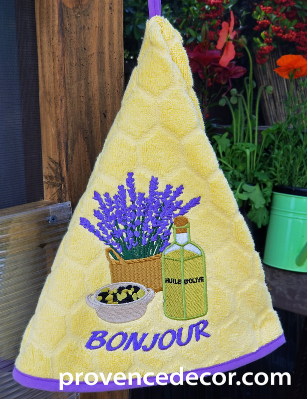 OLIVE LAVENDER YELLOW Round Hand Towel - High quality super soft and absorbent thick cotton fabric - Decorative Kitchen Bathroom Towels - Provence Lavender Flower Olives Garden Lovers - French Country Home Decor