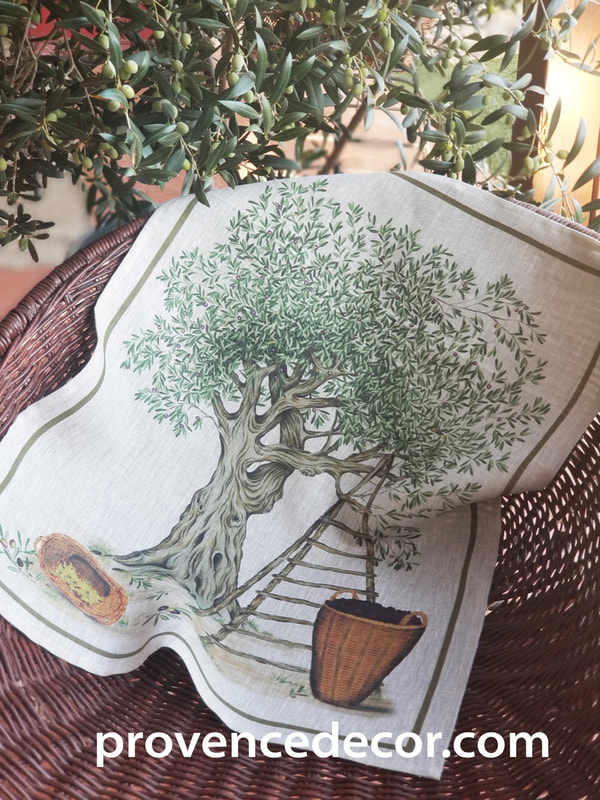 OLIVE TREE European Linen Dish Towels - Exclusive Designs Decorative Tea Towels - Elegant 100% Linen Kitchen Towels - French Country Olive Lovers Dishtowels - Farmers Market Kitchen Hand Towels - French Home Decor Gifts