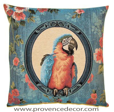 PARROT BLUE Tapestry Pillow Covers are woven on a Jacquard loom (crafted with true traditional tapestry technique) with 100% high quality cotton thread, lined with a plain beige cotton backing and close with a zipper. Size: 18" X 18"