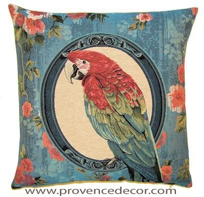PARROT RED Tapestry Pillow Covers are woven on a Jacquard loom (crafted with true traditional tapestry technique) with 100% high quality cotton thread, lined with a plain beige cotton backing and close with a zipper. Size: 18" X 18"