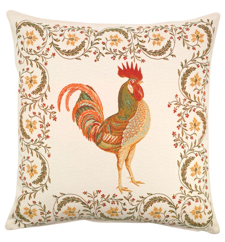 PROVENCE ROOSTER Jacquard Tapestry Reversible Throw Pillow Cases - French Country Farmhouse Rooster Design Cushion Covers - Elegant Decorative Throw Pillows Home Decoration Gifts