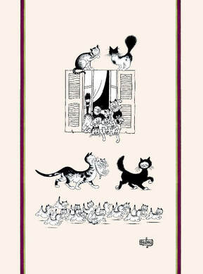 DUBOUT CATS BY THE WINDOW Exclusive Design French Dishtowels - Elegant 100% Cotton Kitchen Towels - Cat and Animal Lovers Dish Cloths - Fun Dubout Paris Artwork Decorative Kitchen Tea Towels - Home Decor Accessories Gifts