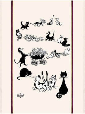 DUBOUT CAT FAMILY Exclusive Design French Dishtowels - Elegant 100% Cotton Kitchen Towels - Cat and Animal Lovers Dish Cloths - Fun Dubout Paris Artwork Decorative Kitchen Tea Towels - Home Decor Accessories Gifts