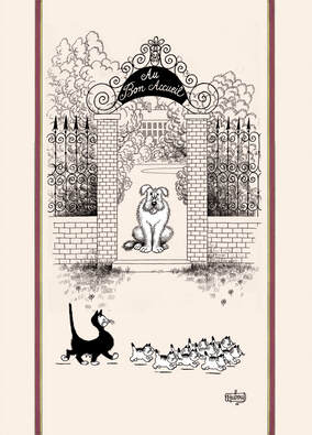 DUBOUT CATS ARE WELCOME Exclusive Design Dishtowels - Elegant 100% Cotton Kitchen Towels - Cat and Animal Lovers Dish Cloths - Fun Dubout Artwork Decorative Kitchen Tea Towels - Home Decor Accessories Gifts