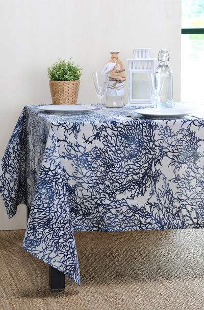 FRENCH RIVIERA BLUE Acrylic Coated French Provence Tablecloth - French Oilcloth Indoor Outdoor Table Decor - Water Stain Resistant Wipeable Tablecloths - French Country Home Decor Gifts