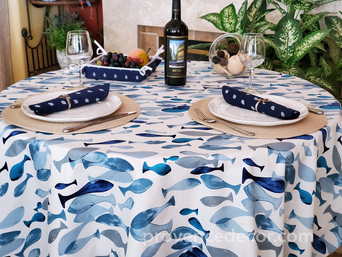 Premium Design Wipe Clean Tablecloth by WJDhome,Oilcloth,PVC.SAMPLE Blue 