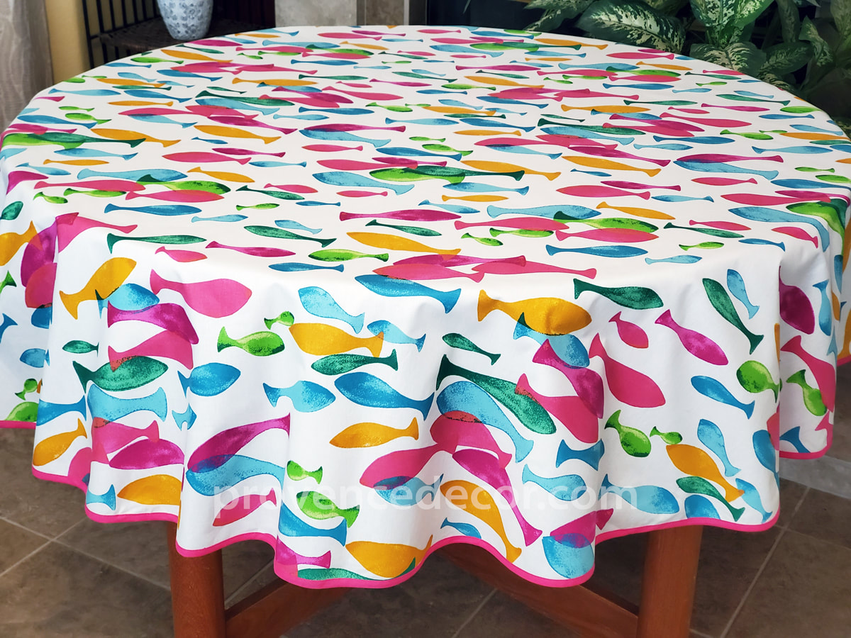 OCEAN RAINBOW Acrylic Cotton Coated Table cloths - French Oil cloth Spill  Proof Easy Wipe Off Party Tablecloths - Ocean Fish Beach Lovers Indoor  Outdoor Party Table Cover - Home Decor Gifts