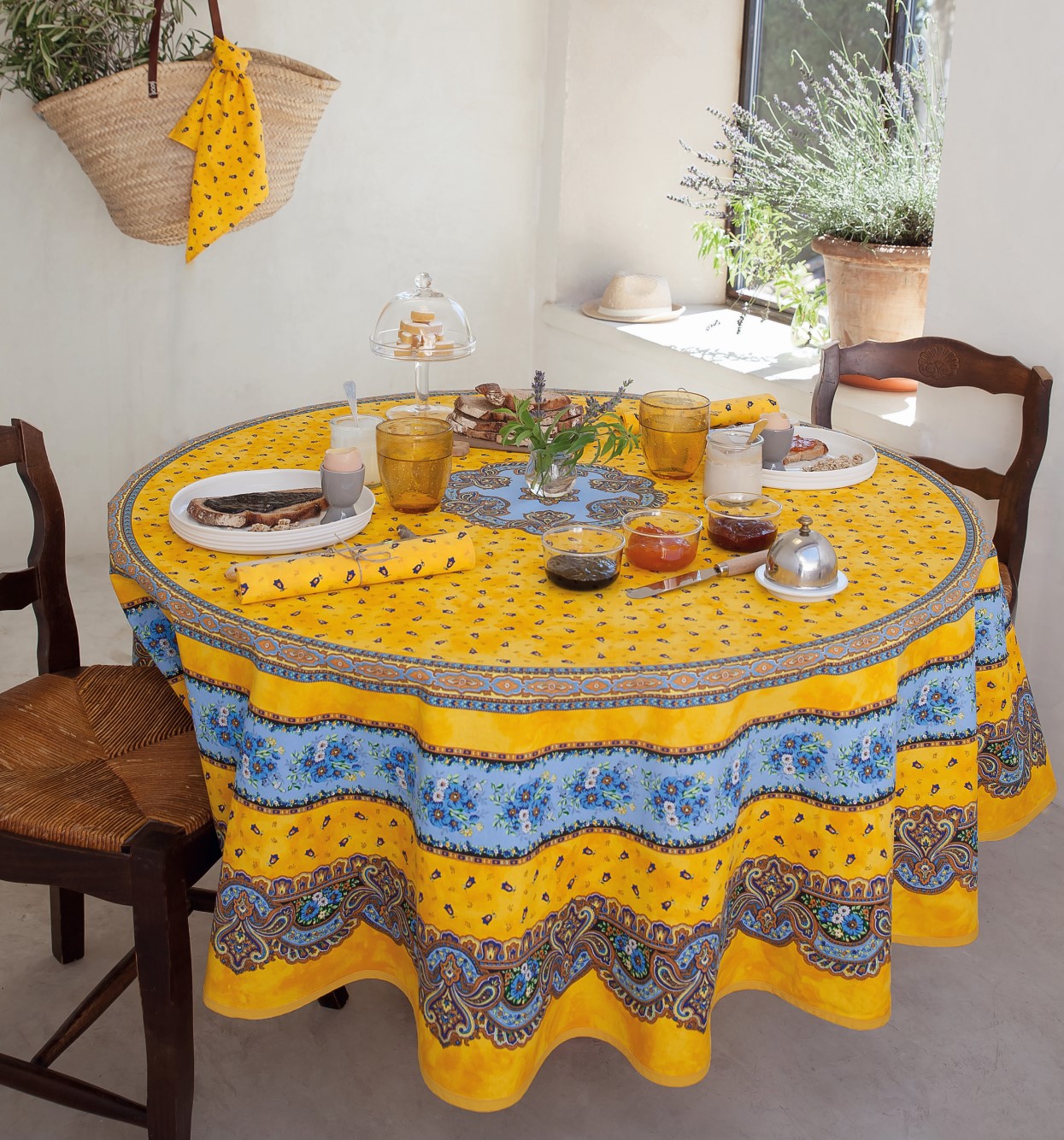 70 Round Matisse Yellow French Provencal Stain Resistant Tablecloth