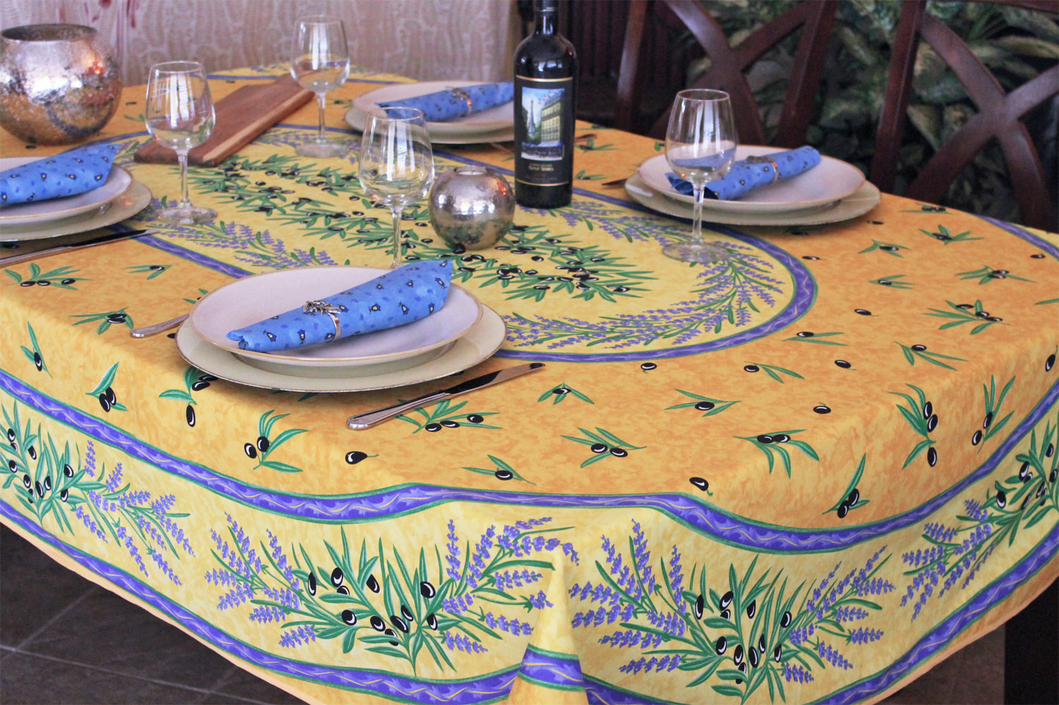 Size 160 cm Ø Mediterranean Olive anti stain Lavender Round Tablecloth Provence 