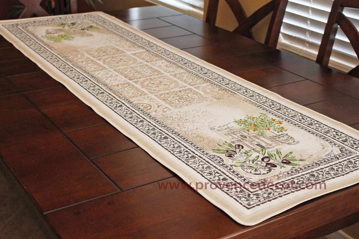 Table Runner Provence 50x170 cm CREAM BLUE JACQUARD TAPESTRY from France 