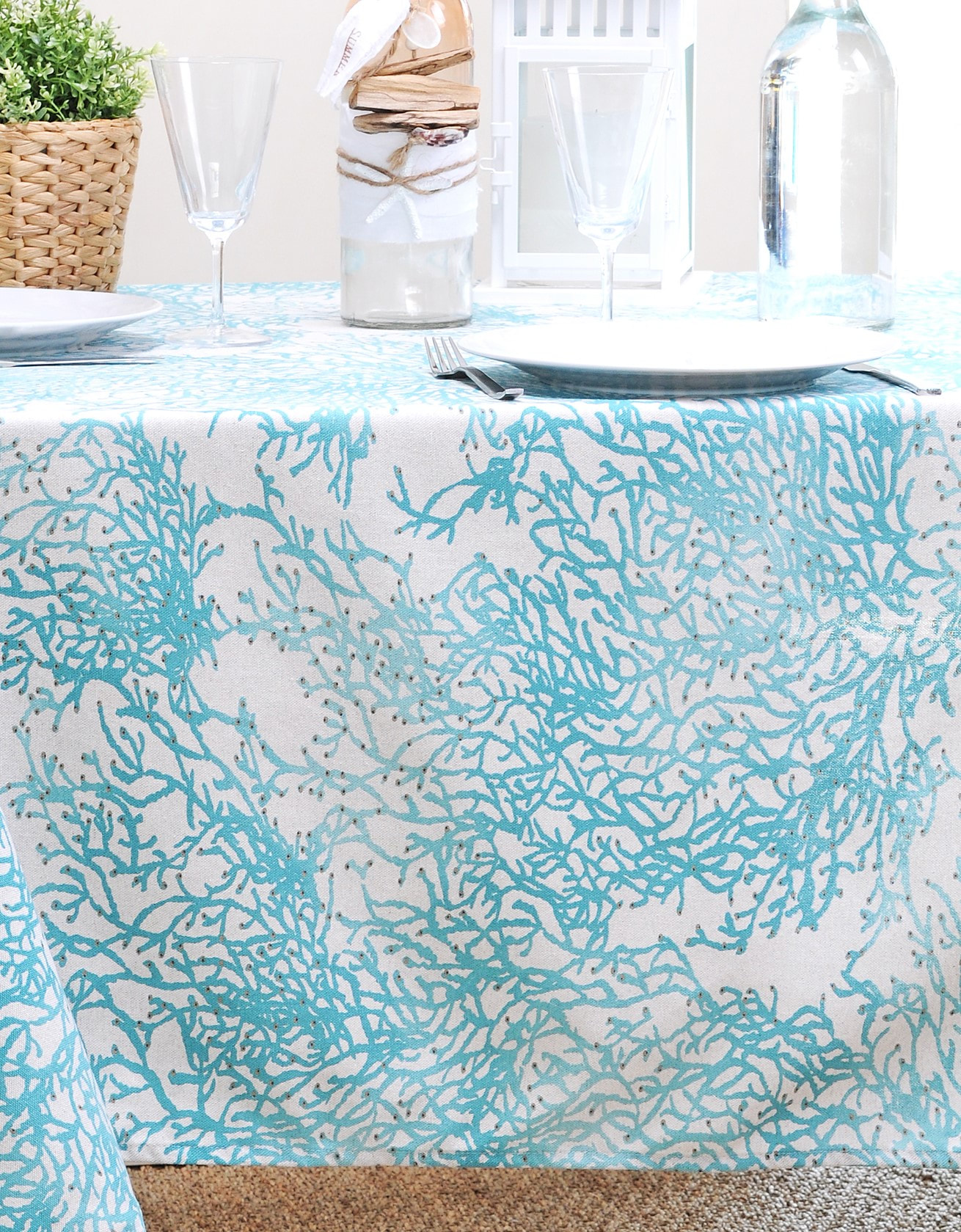 FRENCH RIVIERA AQUA Ocean Coral Reefs Tablecloth - French Oilcloth ...