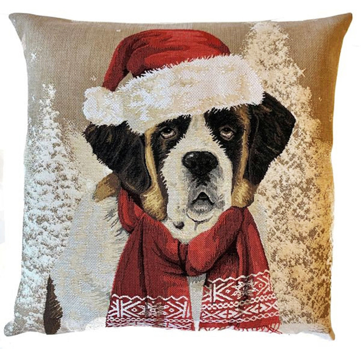 Father Christmas Cushion Cover Square Scatter Case Xmas Santa Claus Cute Puppy