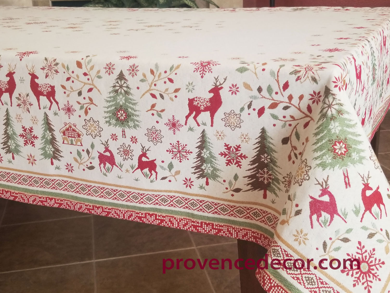 Christmas Tablecloth White Xmas  Red Gold Green Pattern Oblong Rectangle 