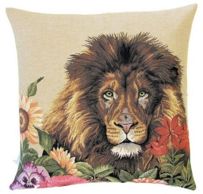 LION KING SAFARI Authentic European Tapestry Throw Pillow Cases - Lion Big Cat Lovers Decorative Cushion Covers - Safari Wild Animal Throw Pillow Gift - Home Decor Gifts